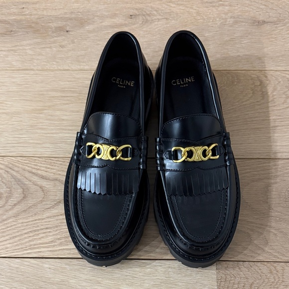 Celine Shoes - Celine Black Leather Loafers with Gold Hardware size 37 / US 7